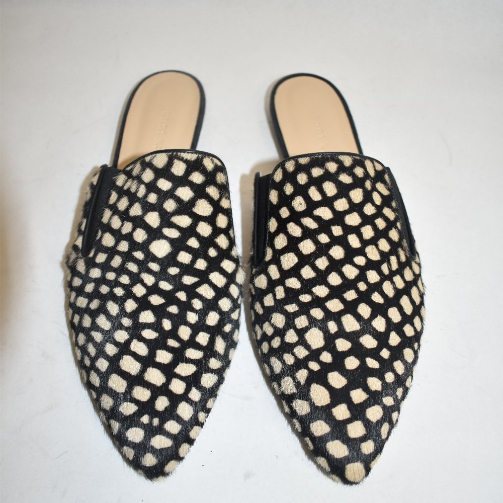 JENNY KAYNE CALF HAIR HONEY GIRAFFE MULE SLIDE FLAT BLACK BROWN 40 (D15)